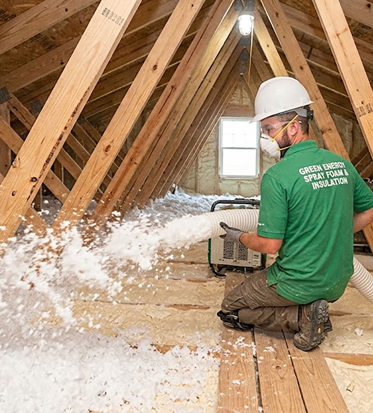 Photo of Technician performing Blown-in insulation in attic